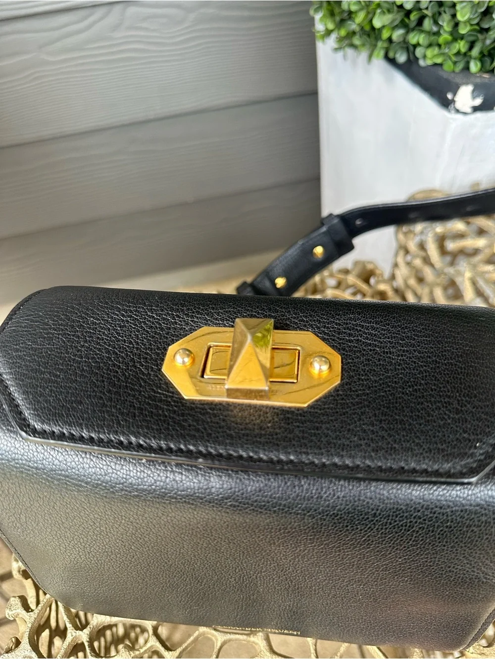 Alexander McQueen Black Leather Bag with Gold Hardware